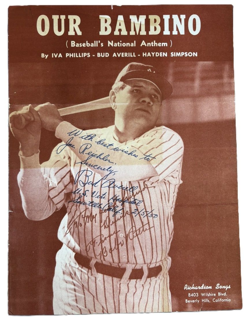 Lot 155: Our Bambino Babe Ruth Baseball's National Anthem Signed Bud Averill Sheet Music