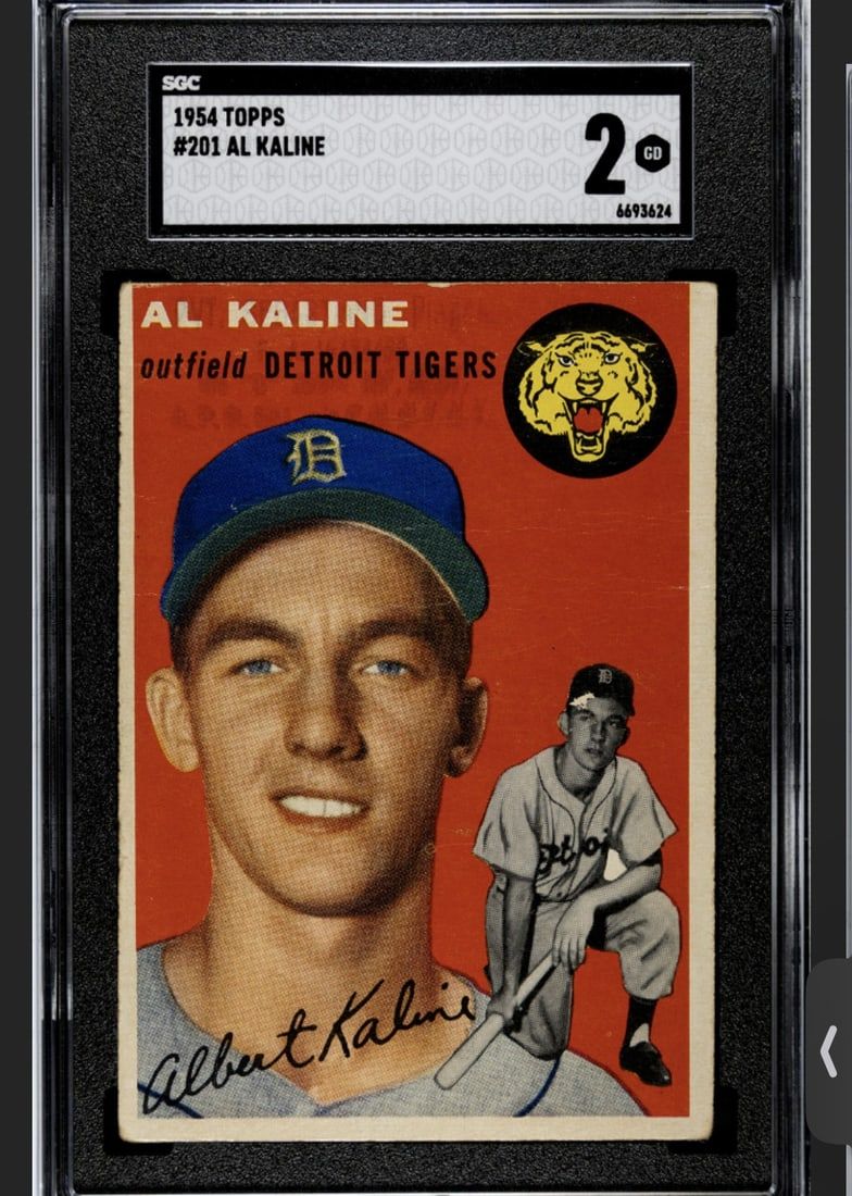 Lot 180B: 1954 Topps Al Kaline RC Card #201 Detroit Tigers HOF SGC 2 GOOD