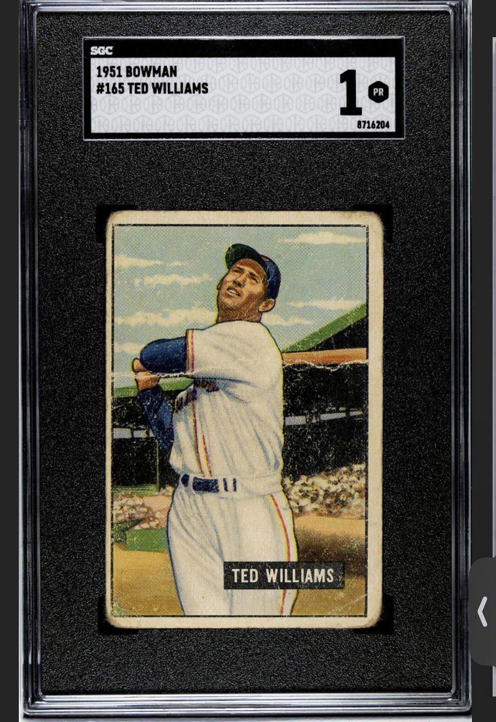 Lot 184B: 1951 Bowman Ted Williams #165 Baseball Card SGC 1