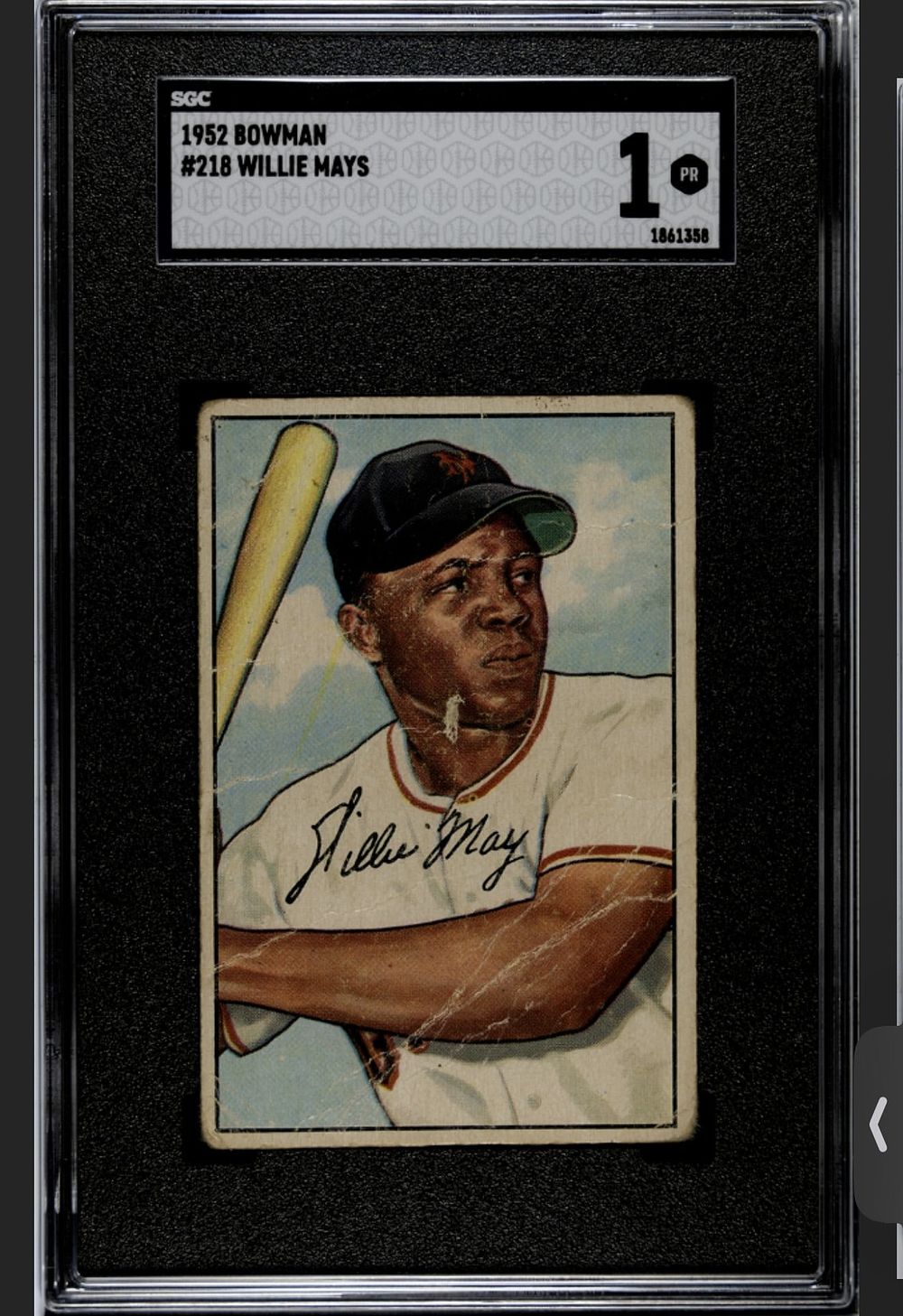Lot 184C: 1952 Bowman Willie Mays #218 Baseball Card SGC 1