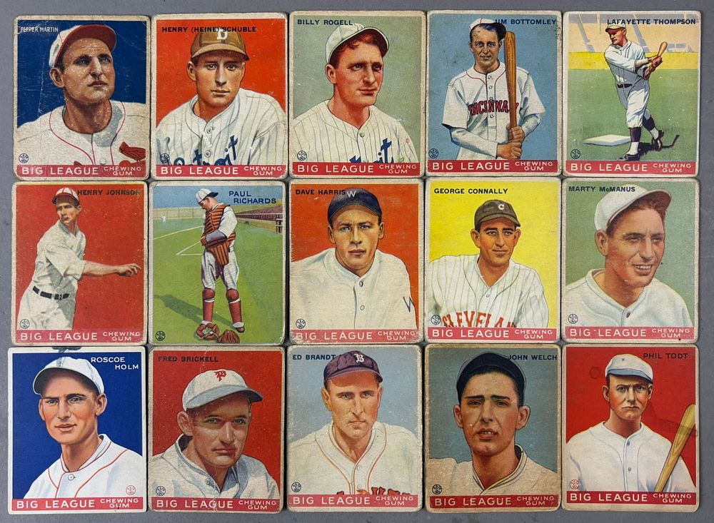 Lot 195: Lot 15 1933 Goudey Baseball Cards Pepper Martin Bottomley Rogell