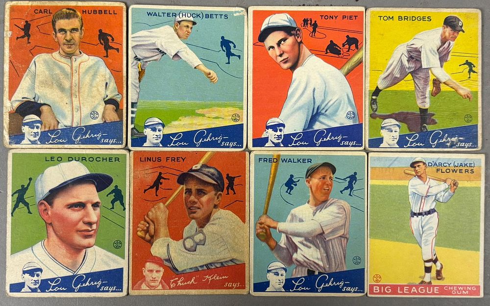 Lot 197: Lot 8 1933 1934 Goudey Baseball Cards Hubbell Durocher Bridges