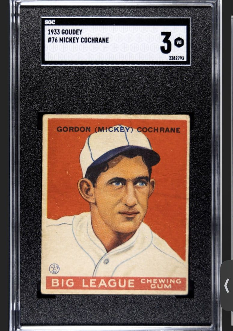 Lot 199: 1933 Goudey #76 Mickey Cochrane SGC 3 VG