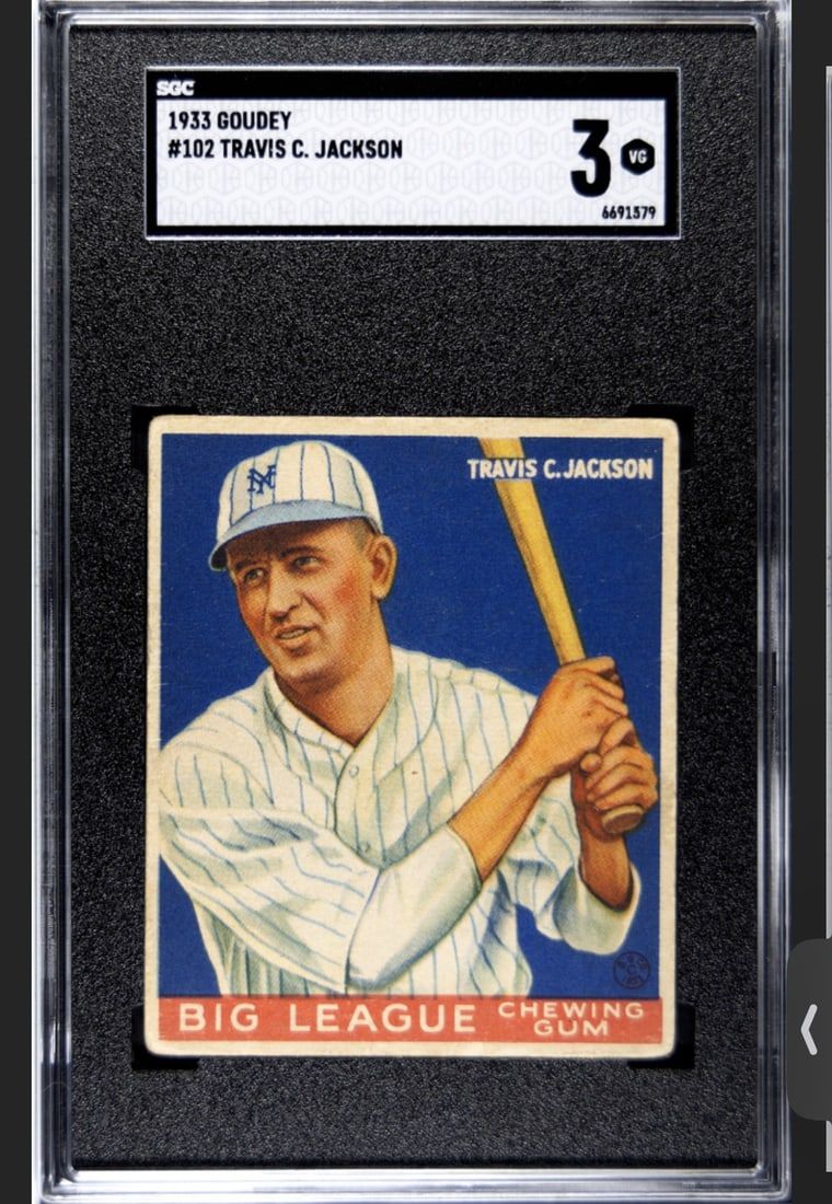 Lot 200: 1933 Goudey #102 Travis C. Jackson SGC 3 VG Very Good