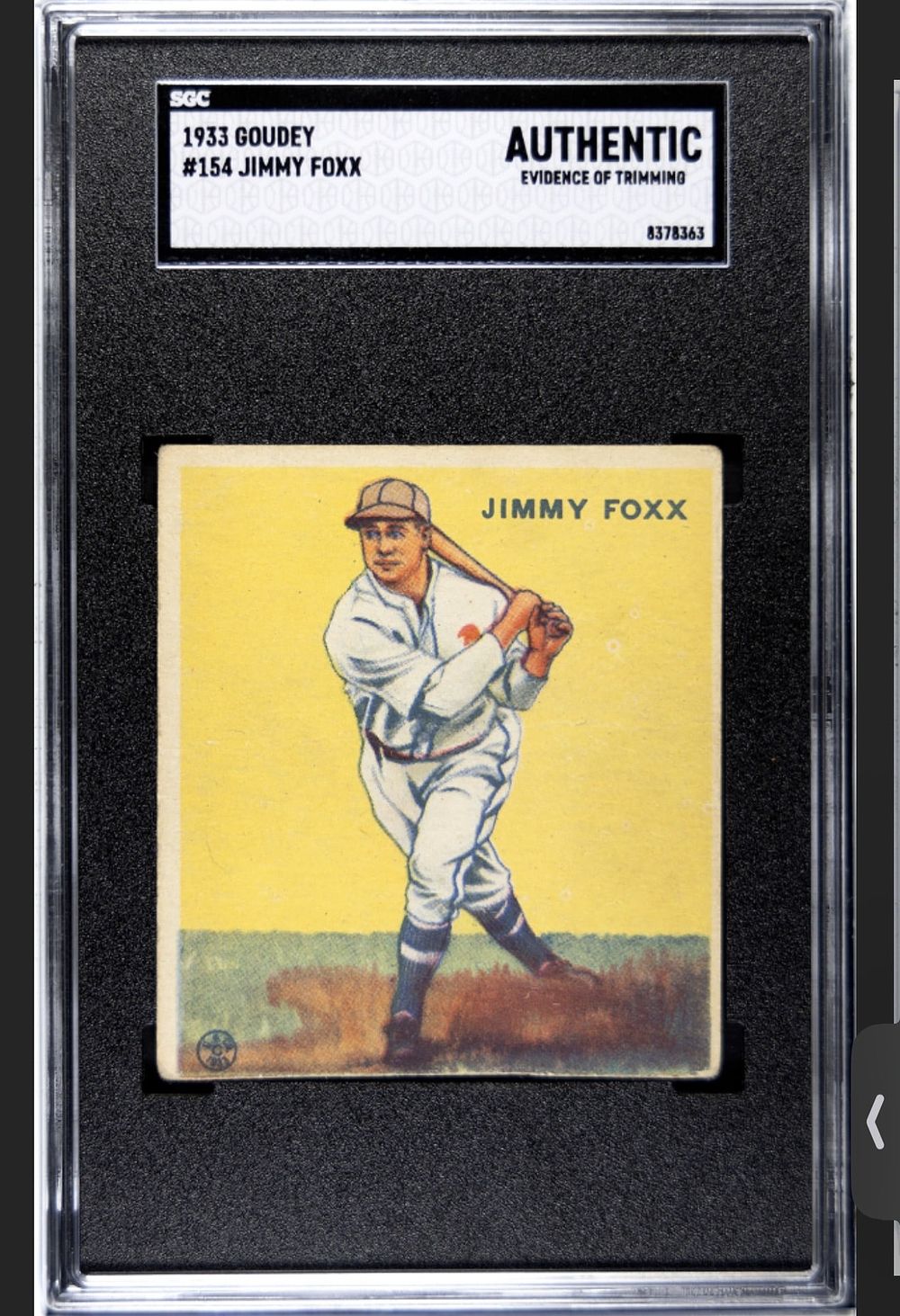 Lot 201: 1933 Goudey #154 Jimmy Foxx SGC Authentic