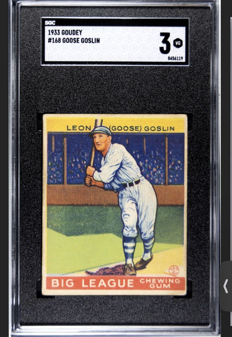 Lot 202: 1933 Goudey #168 Goose Goslin SGC 3 Very Good