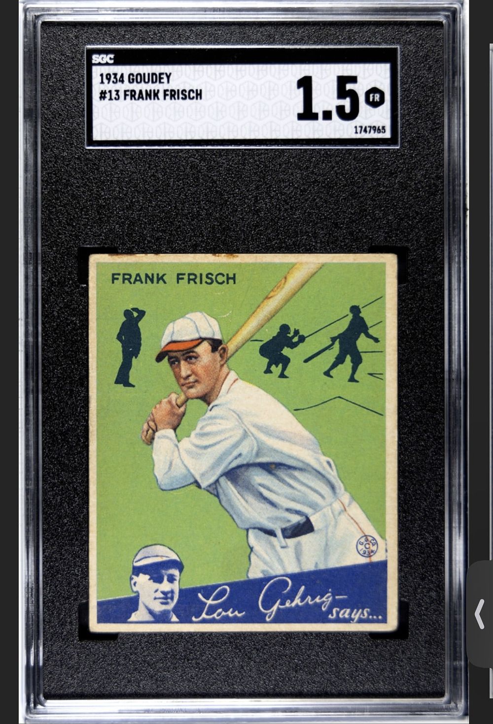 Lot 207: 1934 Goudey #13 Frank Frisch SGC 1.5 Fair