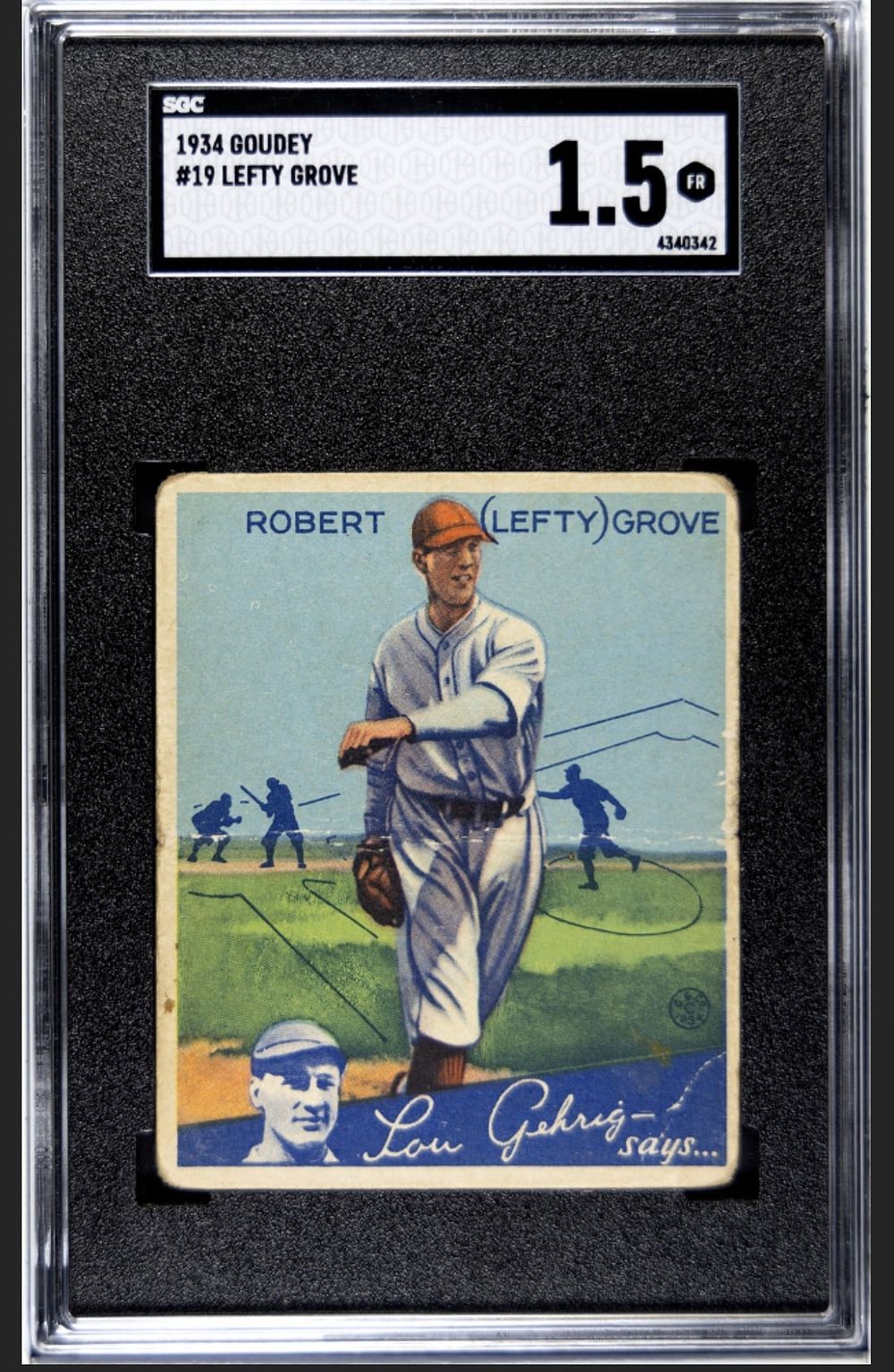 Lot 208: 1934 Goudey #19 Lefty Grove SGC 1.5