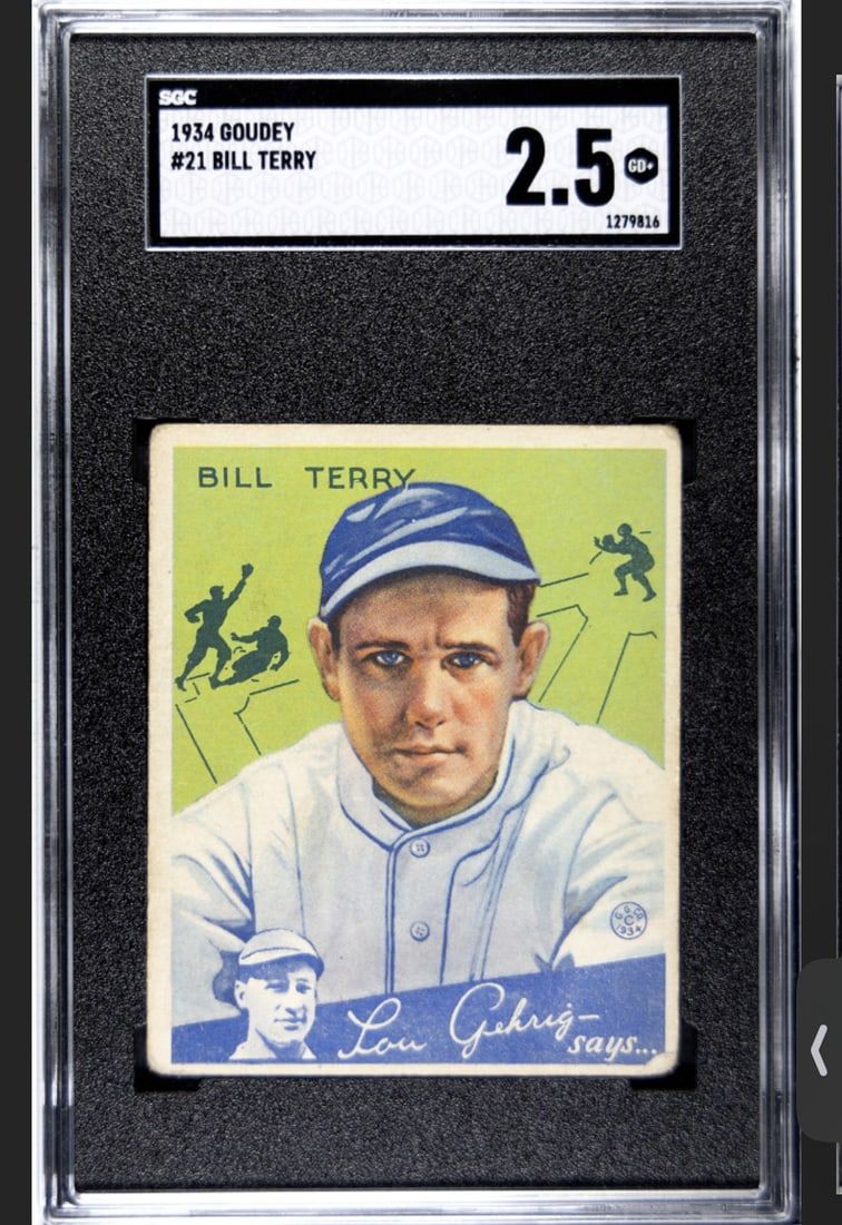 Lot 209: 1934 Goudey #21 Bill Terry  SGC 2.5 GOOD+