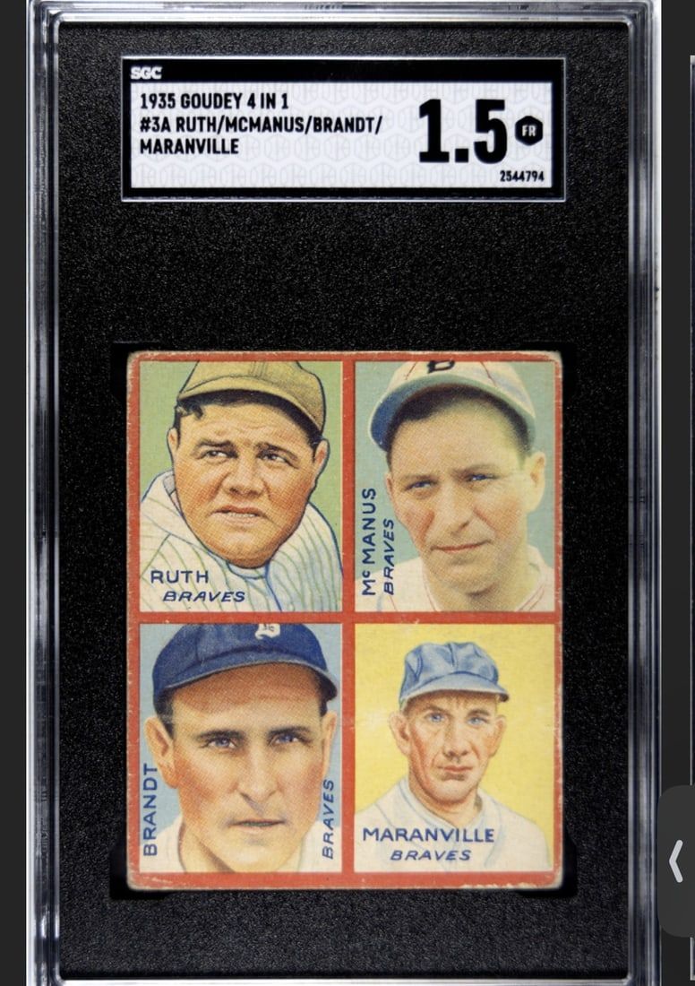 Lot 212: 1935 Goudey 4 In 1 Babe Ruth, Bill Terry, Rabbit Maranville, Jim Bottomley, Burleigh Grimes, Chuck K