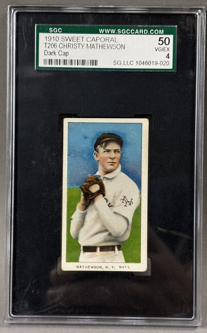 Lot 213: Christy Mathewson 1910 Sweet Caporal T206 Dark Cap SGC 4 VG-EX 50