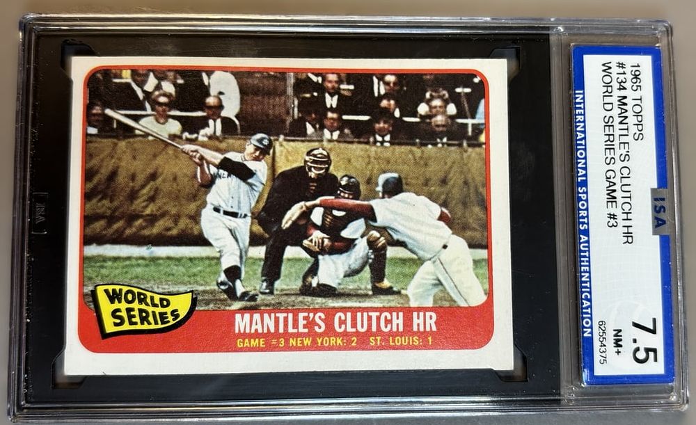 Lot 217F: 1965 Topps #134 Mickey Mantle's Clutch HR World Series Game 3 ISA 7.5 NM+
