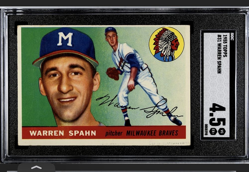 Lot 218F: 1955 Topps Warren Spahn #31 SGC 4.5 VG EX+