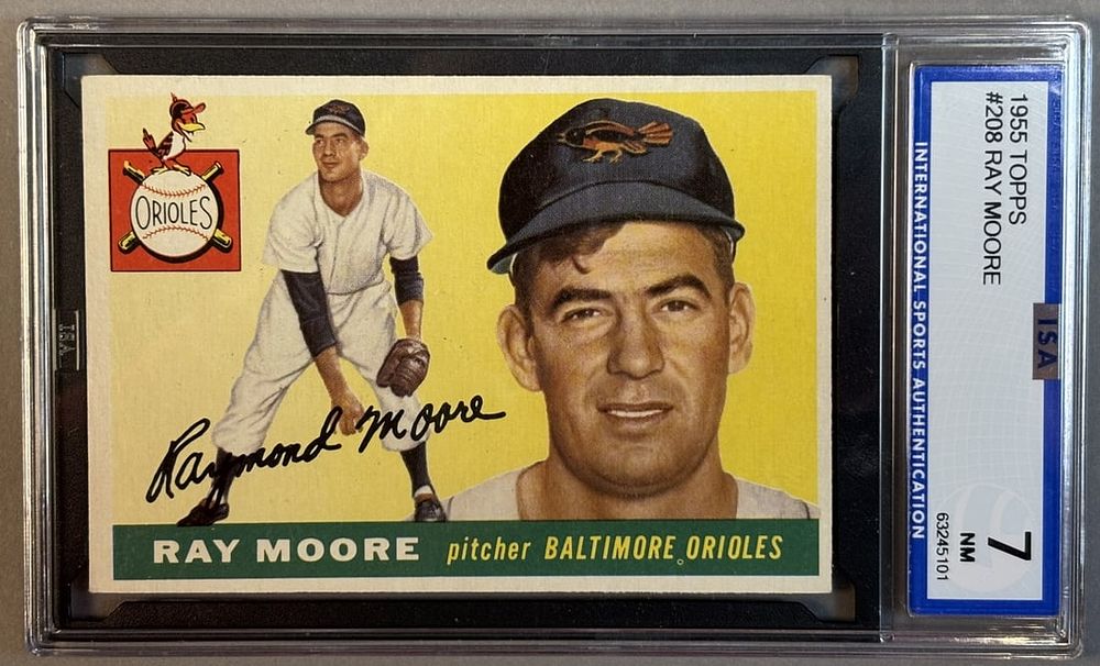 Lot 218L: 1955 Topps Ray Moore #208 ISA 7 NM Near Mint