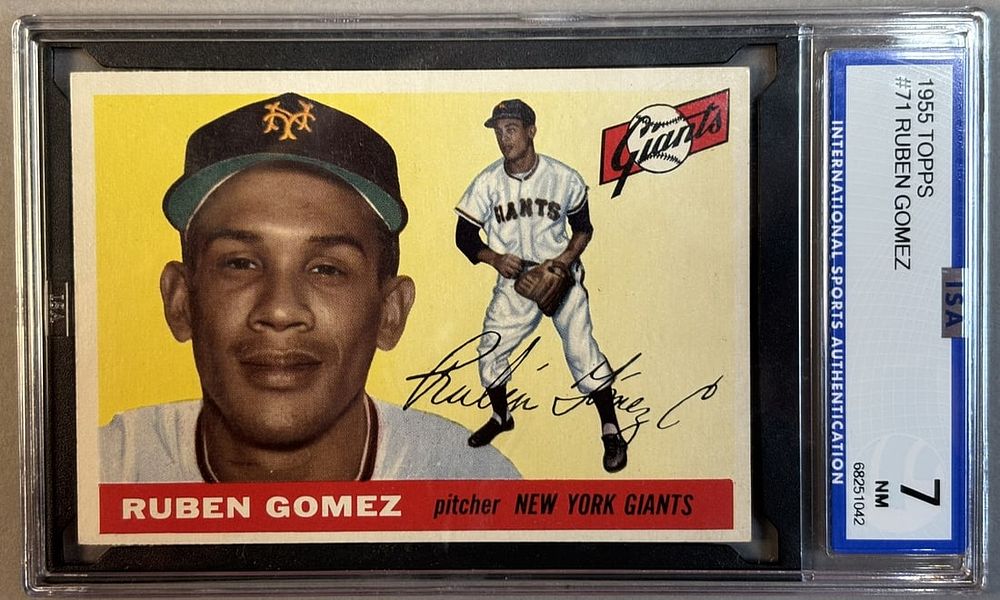 Lot 218N: 1955 Topps Ruben Gomez #71 ISA 7 NM Near Mint