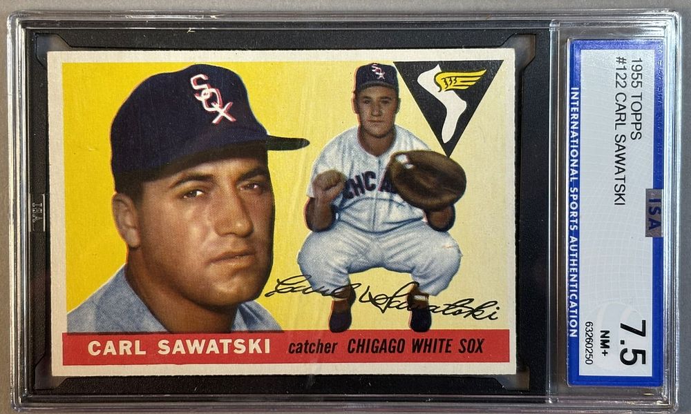 Lot 218R: 1955 Topps Carl Sawatski #122 ISA 7.5 NM+ Near Mint Plus