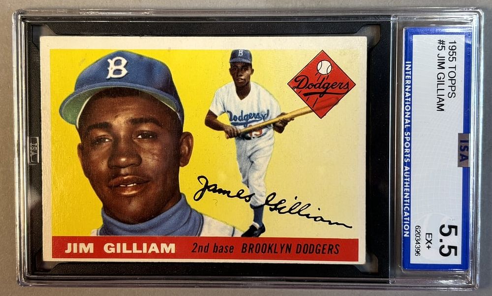 Lot 218U: 1955 Topps Jim Gilliam #5 ISA 5.5 EX+ Excellent Plus