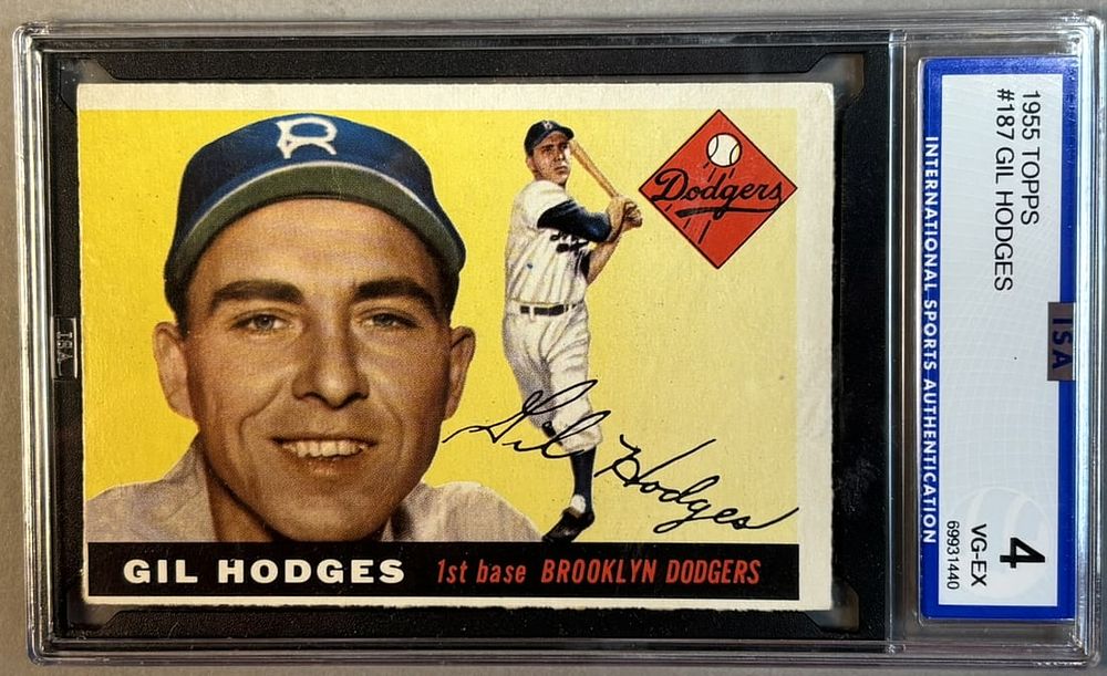 Lot 218Y: 1955 Topps Gil Hodges #187 ISA 4 VG-EX Very Good Excellent HOF