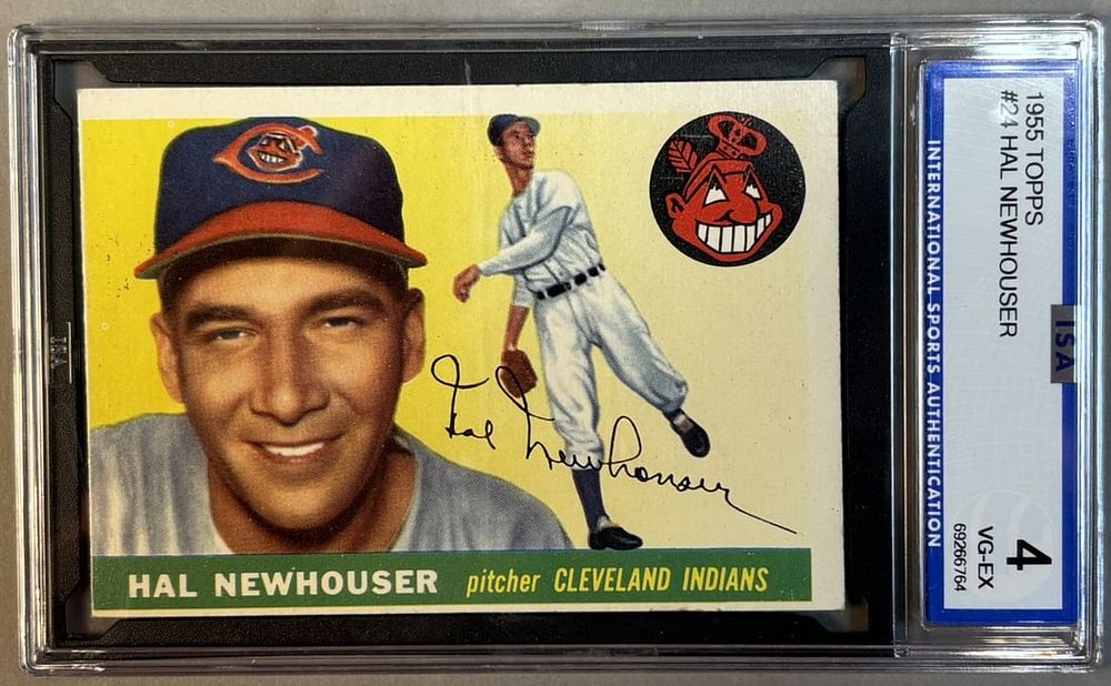 Lot 218Z: 1955 Topps Hal Newhouser #24 ISA 4 VG-EX Very Good Excellent HOF