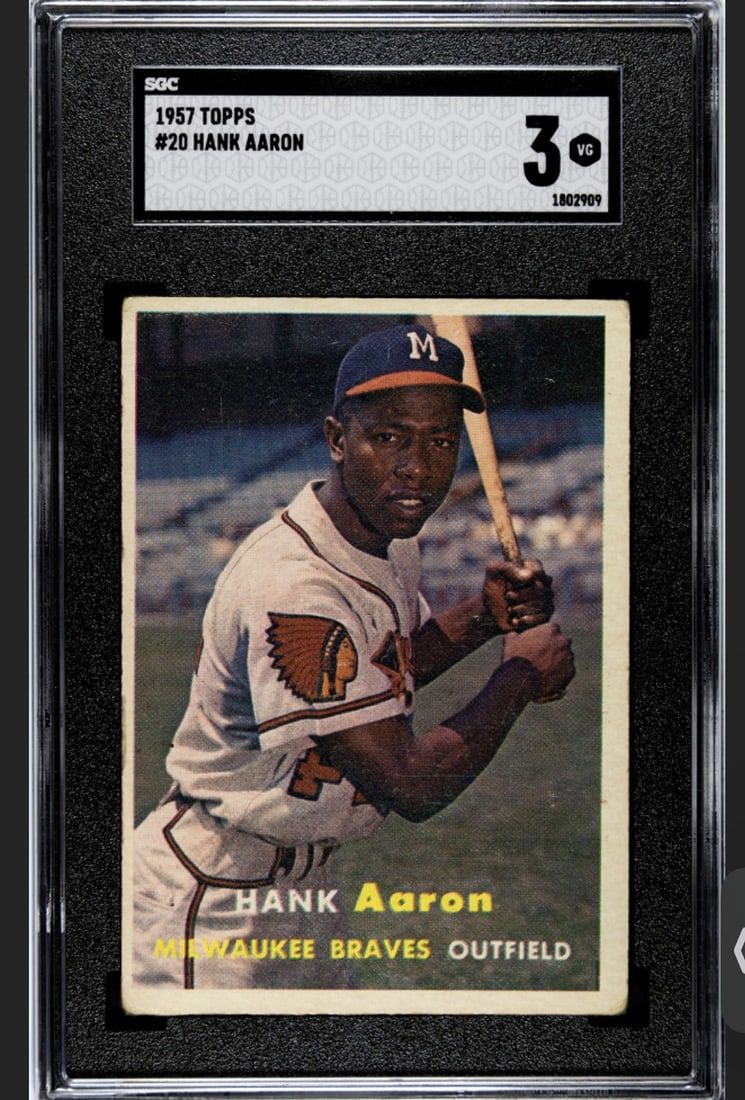 Lot 221D: 1957 Topps #20 Hank Aaron HOF SGC 3 VG Very Good