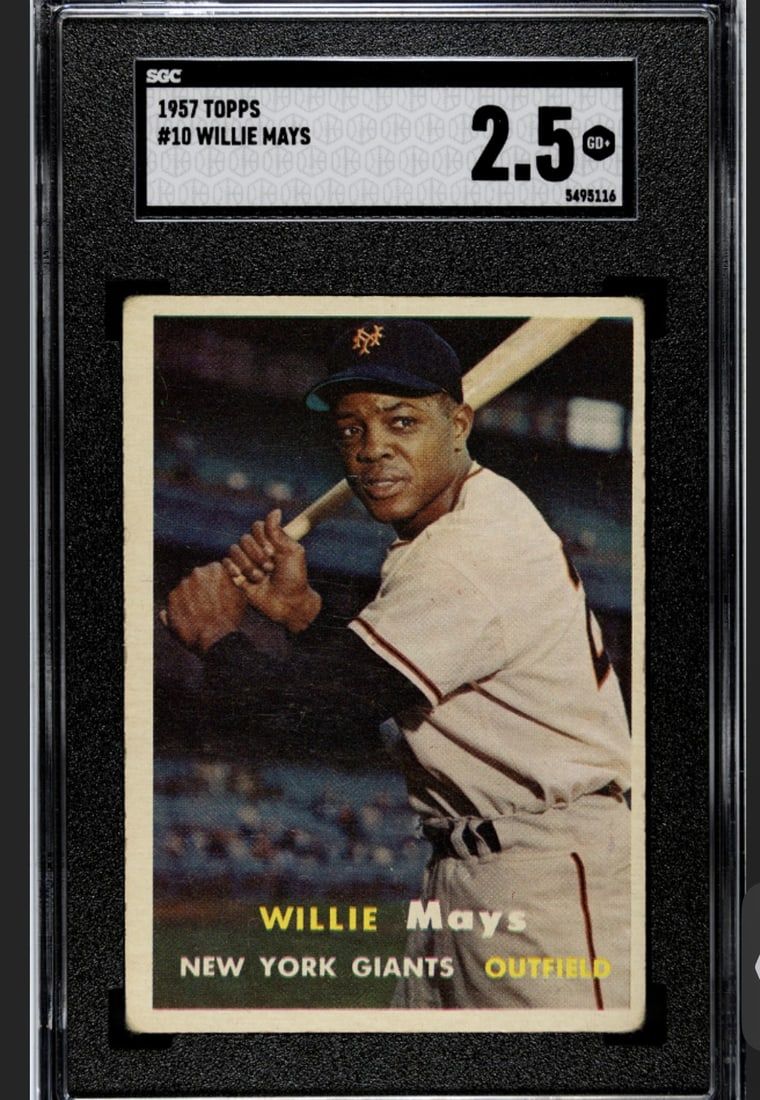 Lot 221E: 1957 Topps #10 Willie Mays HOF SGC 2.5 GOOD+