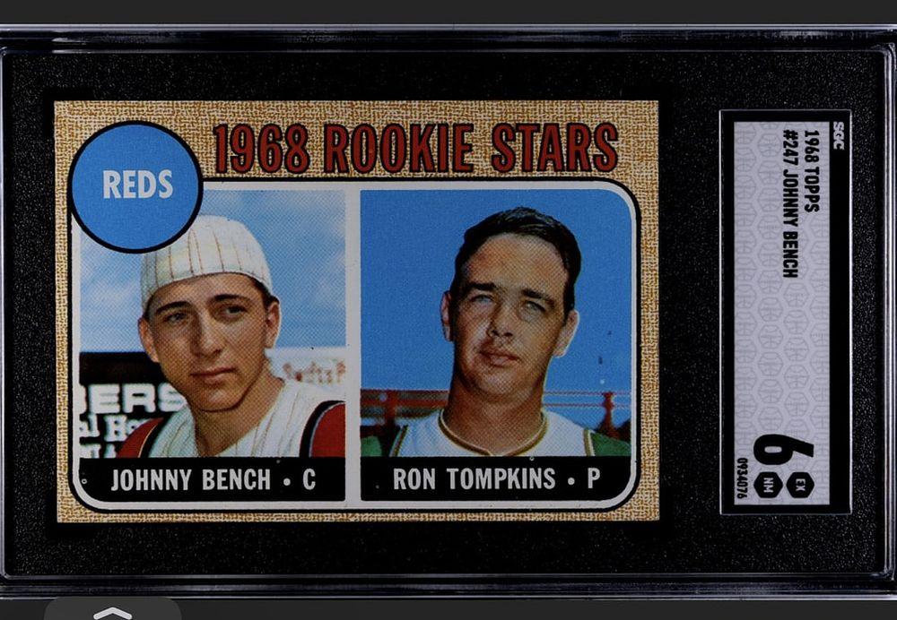 Lot 222E: 1968 Topps Johnny Bench RC Card #247 SGC 6 EX NM