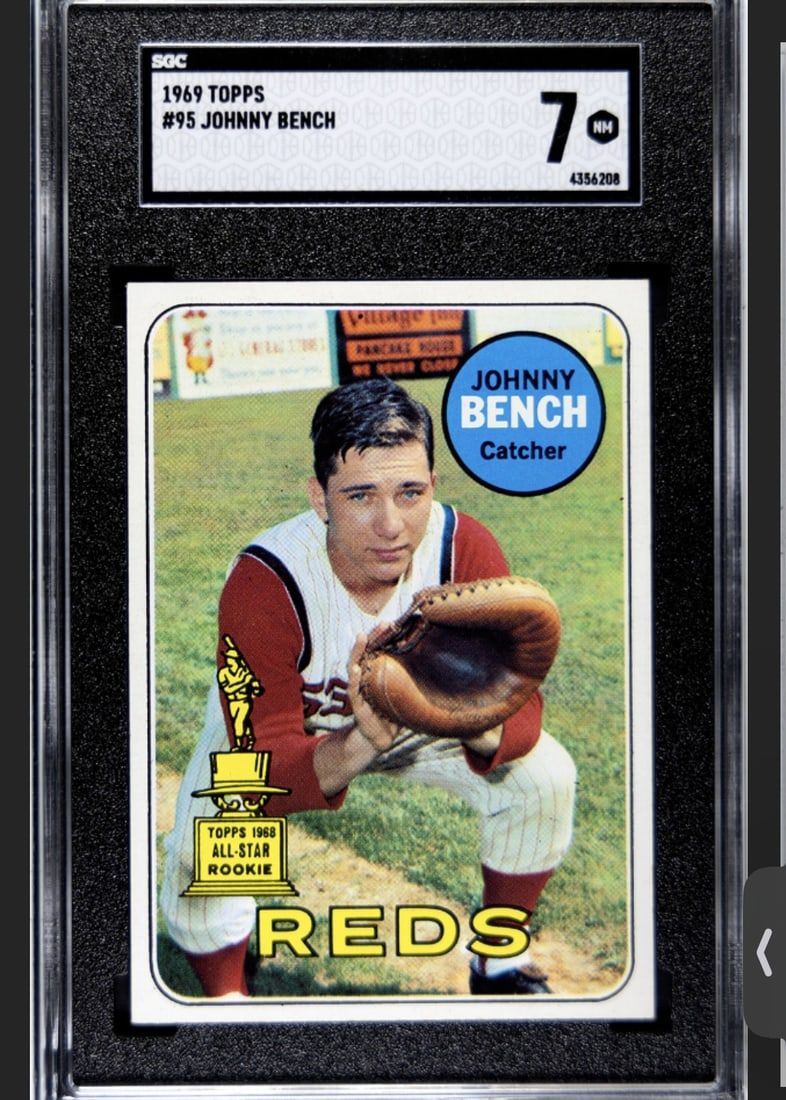 Lot 222G: 1969 Topps Johnny Bench 2nd Year #95 Baseball Card SGC 7 NM