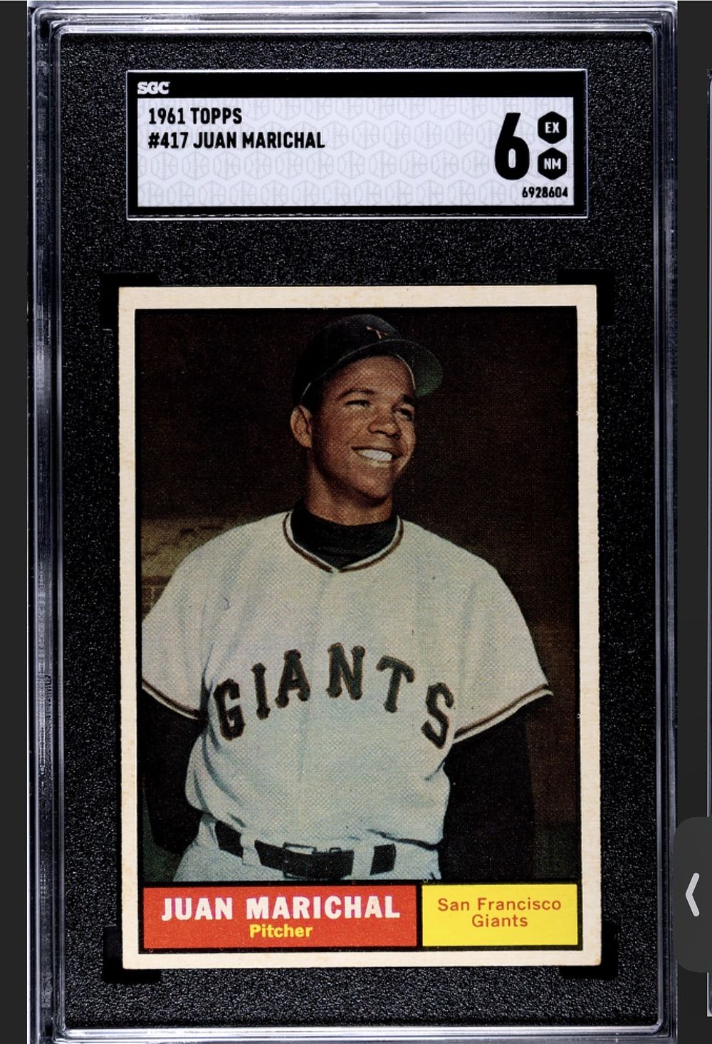 Lot 222H: 1961 Topps Juan Marichal RC #417 Baseball Card SGC 6 EX ROOKIE