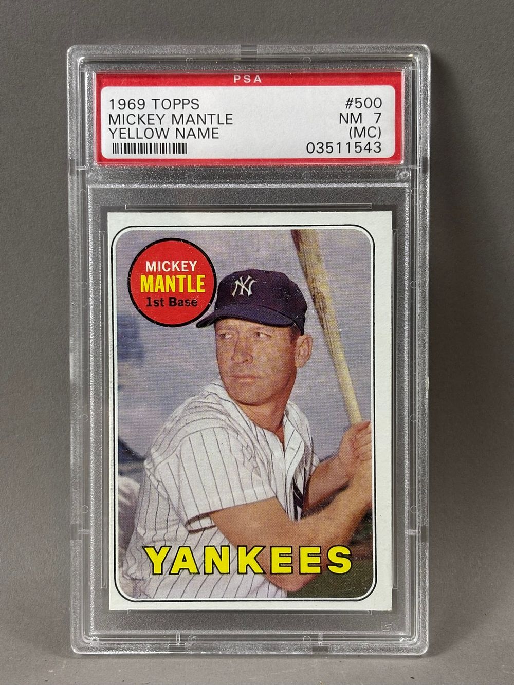 Lot 223B: 1969 Topps Mickey Mantle PSA NM 7 Yellow Name