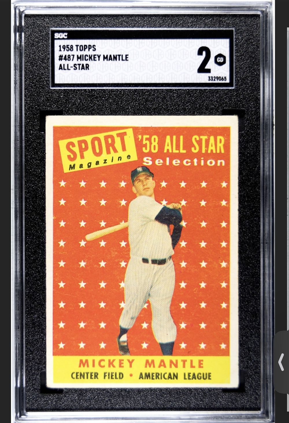 Lot 223D: 1958 Topps Mickey Mantle #487 SGC 2 GOOD
