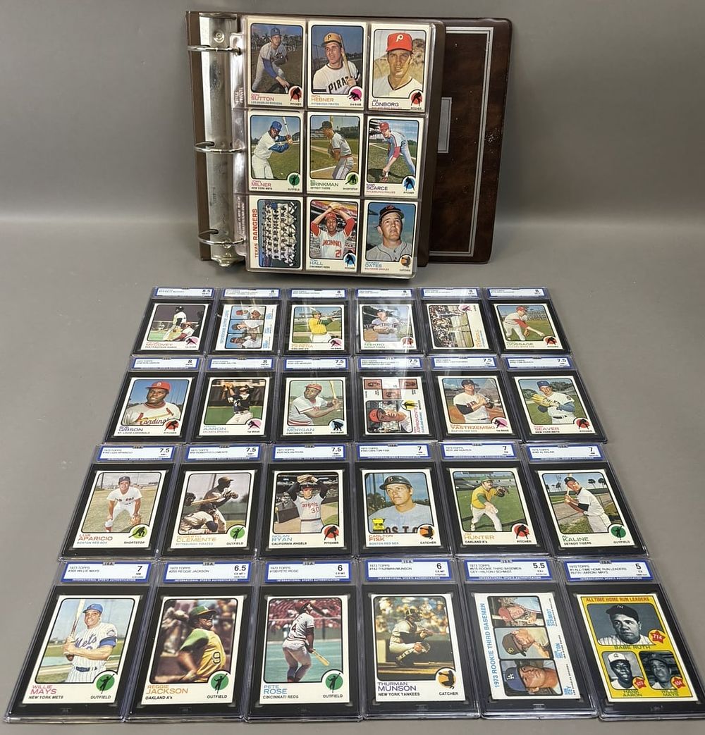 Lot 226: 1973 Topps Baseball Complete Set w/ 24 Graded Cards 5.5-8.5