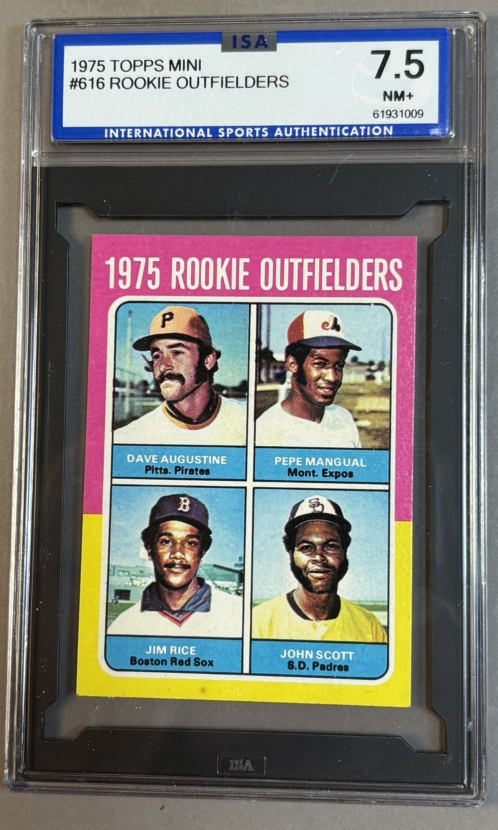 Lot 228E: 1975 Topps Mini #616 Jim Rice RC ISA 7.5 NM+ Near Mint Plus