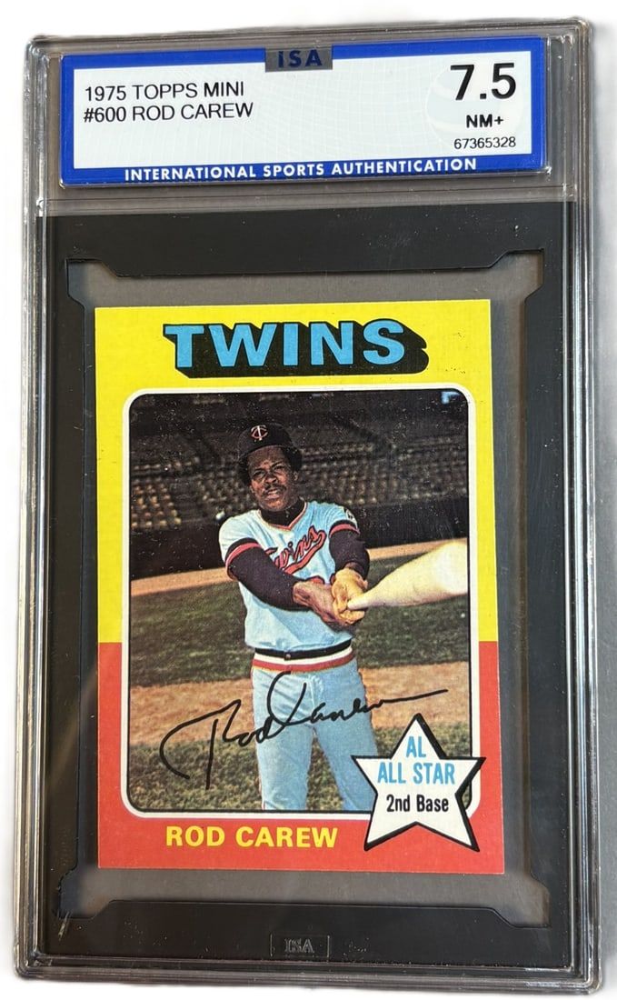 Lot 228F: 1975 Topps Mini #600 Rod Carew ISA 7.5 NM+ Near Mint Plus