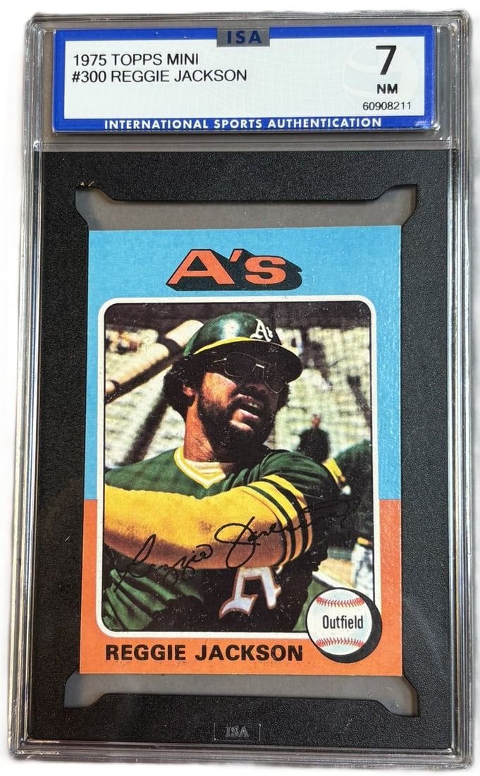 Lot 228L: 1975 Topps Mini #300 Reggie Jackson HOF ISA 7 NM Near Mint