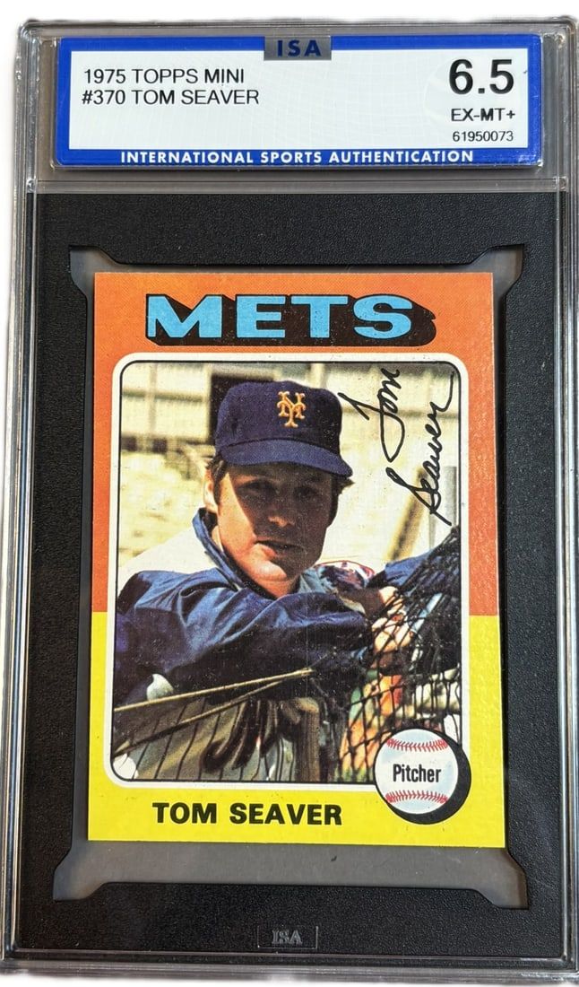 Lot 228M: 1975 Topps Mini #370 Tom Seaver HOF ISA 6.5 EX-MT+