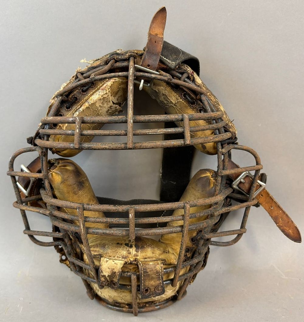 Lot 251B: 1950s Nokona Open Vision Triple Bar Leather Baseball Catchers Mask