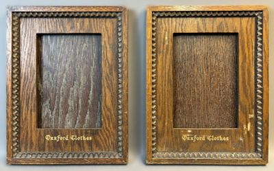 Pair Oxxford Clothes Early 20th Century Wooden Store Display Advertising Frames. Offered here is 