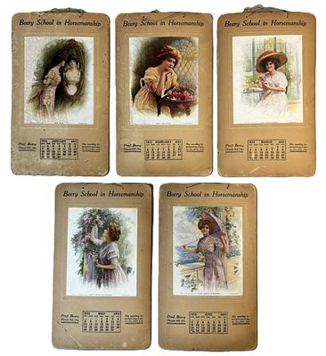 Lot 5 Victorian 1912 Beery School Horsemanship Calendar Page Cardstock Signs. Offered here is a 