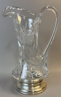 Brilliant Cut Crystal Pitcher w/ Sterling Silver Base 11.5". Offered here is a striking 