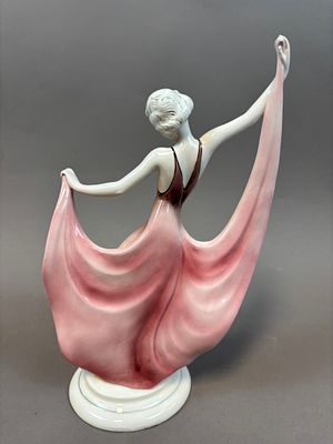 Katzhutte Art Deco 1920s Porcelain Dancing Lady Figure Dress Germany. Art Deco German porcelain 