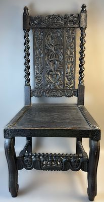 Antique 20th Century Renaissance Revival Carved Oak Side Chair. Striking Renaissance Revival 