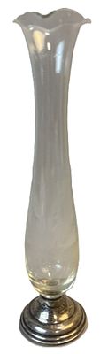 Glass Vase w/ Sterling Silver Weighted Base by Empire Co Ltd. Slender clear glass bud vase with 