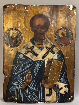 Antique 19th Century Eastern Orthodox Religious Icon on Wood Panel 16.5 x 22. Antique 