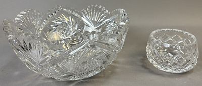 Brilliant Cut Crystal Bowl & Matching Open Salt, Deep Star Pattern. An elegant pairing of finely 