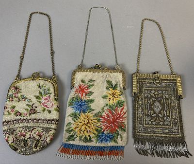 Antique Beaded Purses Lot of 3 Art Deco Floral & Metal Mesh Bags. Offered here is a charming 