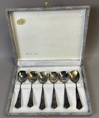 Set of 6 Italian .800 Silver Spoons in Box – Ganci Palermo. Elegant set of six Italian .800 