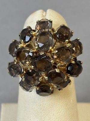14K Yellow Gold Smoky Quartz Cluster Ring 10.04 Grams Size 7. Size 7 - Striking 14K yellow gold 