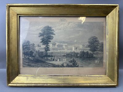 1840 Engraving “The Queen’s Palace from St. James’s Park” Framed Print. Framed mid-19th century 