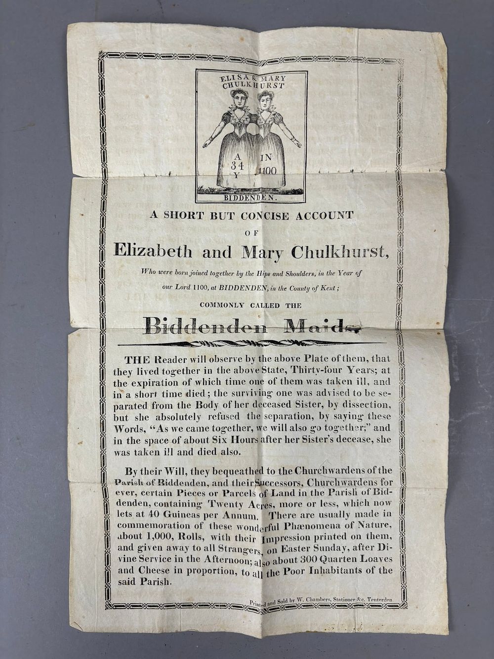Lot 163: Antique Biddenden Maids Broadside Elizabeth & Mary Chulkhurst Print