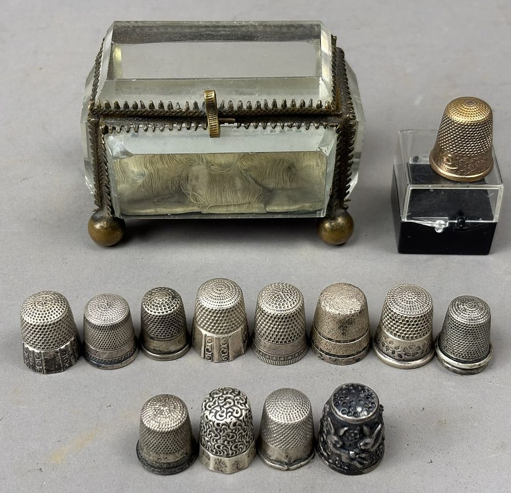 Lot 166: Antique Thimble Collection incl Sterling Silver & 14K Gold Filled Thimble